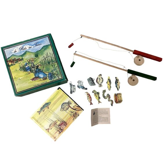 Vtg La Peche Au Tresor Magnetic Fishing Game Toy Tic Et Patte COMPLETE - Picture 1 of 7